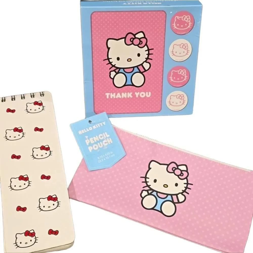 Hello Kitty Pencil Pouch, Reporter's List Pad, & Notecard Set‎